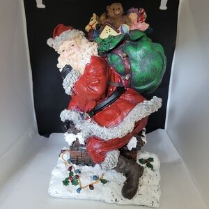 CEDAR CREEK COLLECTION COLLECTIBLE Resin  SANTA w. Bag Of Toys Box Damaged